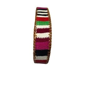 Woven Leather Belt Guatemalan Colorful Striped Boho Western XS 35"‎